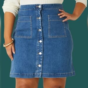 NWT Stretch Denim Button-Front Skirt